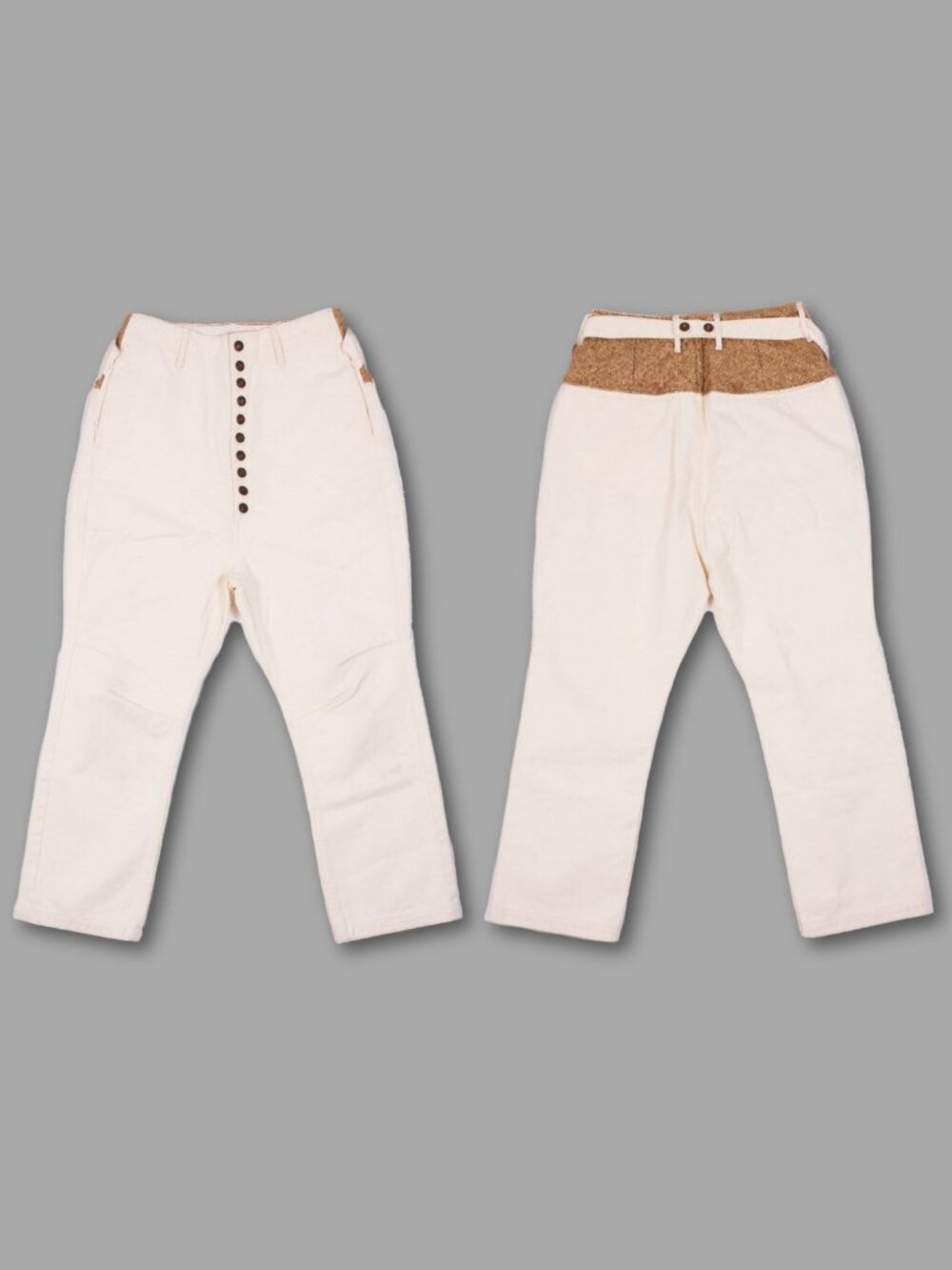 KAPITAL White Brown Belted High Waisted Cropped Pants